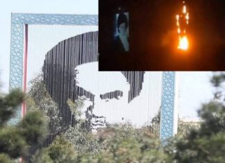 The burning Statues of Khomeini and Ayatollah Boroujerdi in Qom