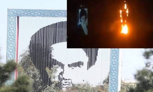 The burning Statues of Khomeini and Ayatollah Boroujerdi in Qom